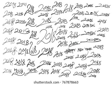 Set of 2018 number new year illustration Hand drawn doodle Sketch line vector