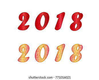 Set of 2018 in red and yellow colors. Christmas vector illustration with glitter numbers can be used in any text, invitations, posters, leaflet, greeting cards, web design etc. Horizontal banner.