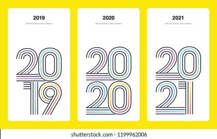 Set Of 2019, 2020 & 2021 Text Design in Colour Transition. Vector.