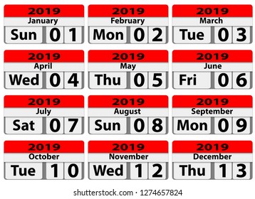 Set of 2019 calendar graphic vector