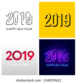 Set of 2019 text design pattern. Vector illustration. Happy New Year. Isolated on white background