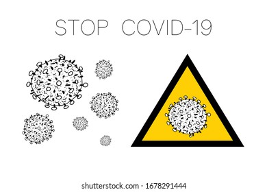 Set of 2019-nCoV bacteria isolated on white background. Coronavirus in yellow triangle vector Icon. COVID-19 bacteria corona virus disease sign. SARS pandemic concept symbol. Pandemic. Human health