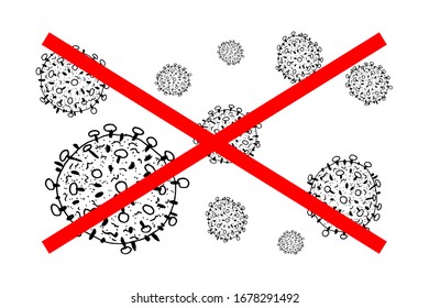 Set of 2019-nCoV bacteria on white background. Coronavirus vector Icon with red cross. COVID-19 bacteria corona virus disease sign. SARS pandemic concept symbol. Pandemic. Human health and medical.