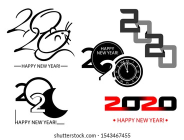 Set of 2020 happy new year symbols. Vector illustration year 2020. labels isolated on white background. can be used for Brochure design template, card, banner.