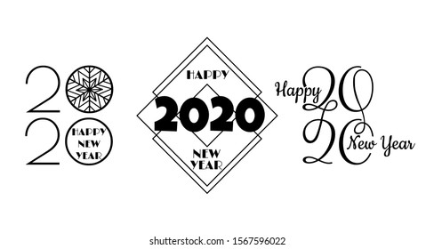 Set of 2020 happy new year signs. Collection of 2020 happy new year symbols. Vector illustration