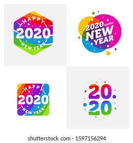 Set of 2020 New Year colorful banner, logo for your seasonal holidays flyers, greetings and invitations, christmas themed congratulations and cards.Template for brochures, business diaries