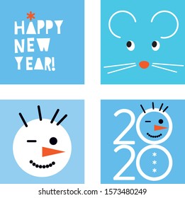 set of the 2020 new year greeting postcards design. vector illustration