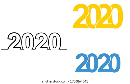 Conjunto de diseños tipográficos de Año Nuevo 2020 con varios colores
