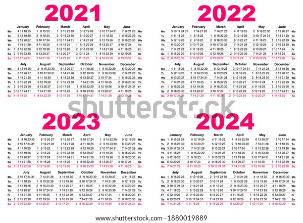 Set 2021 2022 2023 2024 Calendar Stock Vector (Royalty Free) 1880019889 ...