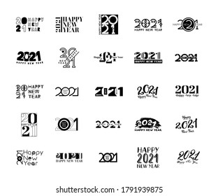 Set of 2021 Happy New Year logo text design. Vector illustration with numbers isolated on white background