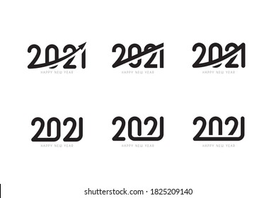 Set of 2021 happy new year icons. Vector illustration with black holiday label isolated on white background.