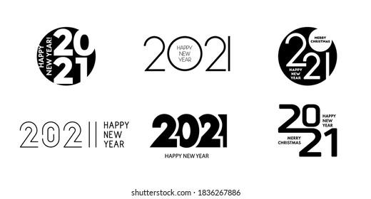 Set of 2021 Happy New Year logos. New Year 2021 logo text design. Trendy design for banner, poster, cover and calendar. Vector template. Collection of 2021 signs isolated on white background