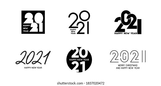 Set of 2021 Happy New Year logos. New Year 2021 logo text design. Trendy design for banner, poster, cover and calendar. Vector template. Collection of 2021 signs isolated on white background