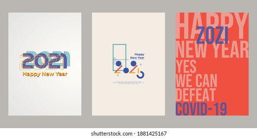 Set of 2021 Happy New Year logo text design with modern look. 2021 number design template. Collection of 2021 happy new year symbols. Vector illustration and full colors.