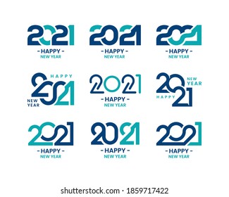Set of 2021 new year logo template. Abstract numbers in minimalism style. Design for brochure, greeting card, calendar, etc.