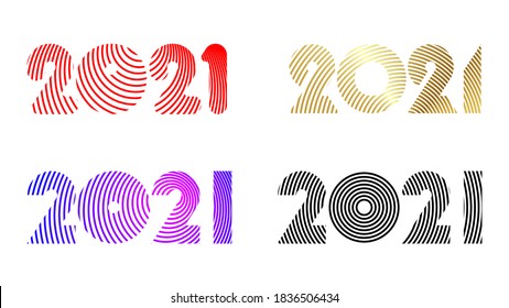 Un conjunto de 2021 iconos simples creados a partir de varias combinaciones con círculos excéntricos. Ilustración del vector