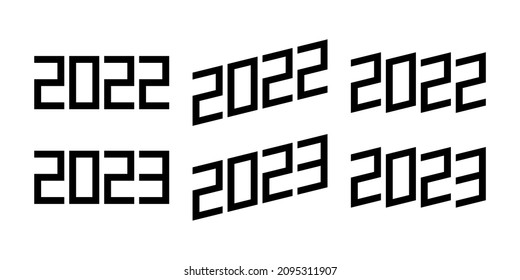 Conjunto de diseño de logotipo 2022 y 2023 en estilo isométrico. plantilla de diseño de números 2022 y 2023. Colección de símbolos de año nuevo. Ilustración vectorial aislada en fondo blanco. EPS 10