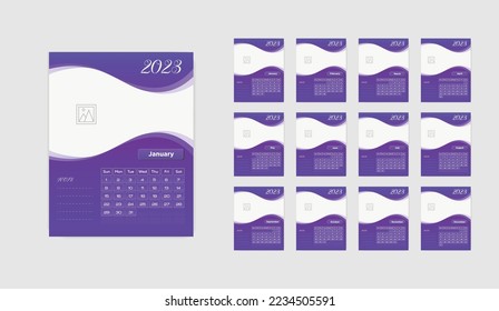 Set of 2023 Calendar Planner Template with Place for Photo and Company Logo. Vector layout of a wall or desk simple calendar. High quality. Easy to use and edit.