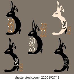 set with 2023 characters in the form of a funny rabbit
