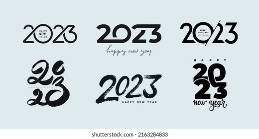 Set of 2023 Happy New Year logo design. 2023 number design template. Collection of 2023 Happy New Year symbols. Vector illustration. Minimal trendy backgrounds for branding, cover, banner, card poster