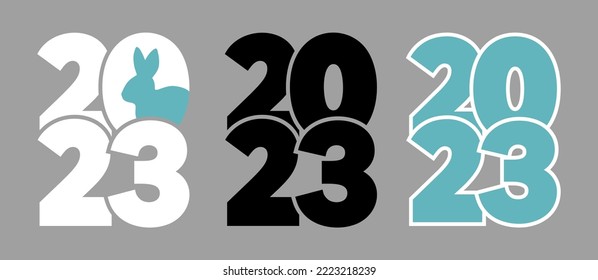 Un conjunto de logos de 2023 con conejos. El Año Nuevo Chino. Ilustración vectorial de moda, moderna y fresca.