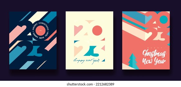 Set of 2023 New Year design template with typography logo. minimalistic modern background for cover, banner and card. Creative concept of 2023 New Year square poster set. Vector illustration.