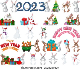 Set of 2023 new year element icon illustration