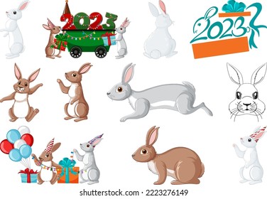Set of 2023 new year element icon illustration