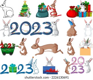 Set of 2023 new year element icon illustration