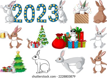 Set of 2023 new year element icon illustration