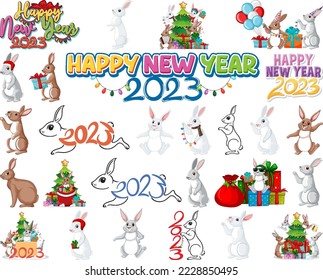 Set of 2023 new year element icon illustration