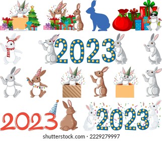 Set of 2023 new year element icon illustration