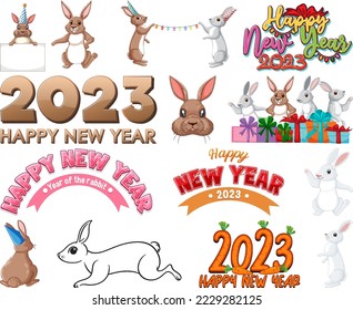 Set of 2023 new year element icon illustration