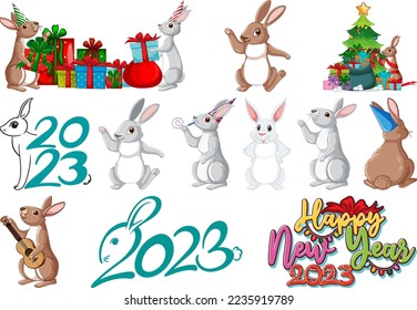 Set of 2023 new year element icon illustration