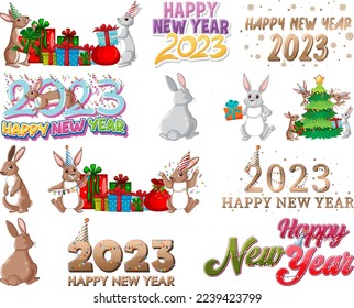 Set of 2023 new year element icon illustration