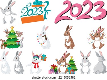 Set of 2023 new year element icon illustration