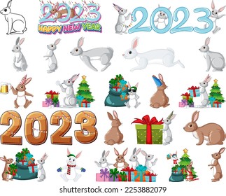 Set of 2023 new year element icon illustration