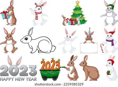 Set of 2023 new year element icon illustration
