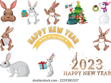 Set of 2023 new year element icon illustration