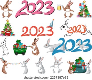 Set of 2023 new year element icon illustration