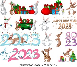 Set of 2023 new year element icon illustration