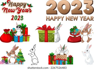 Set of 2023 new year element icon illustration