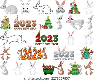 Set of 2023 new year element icon illustration