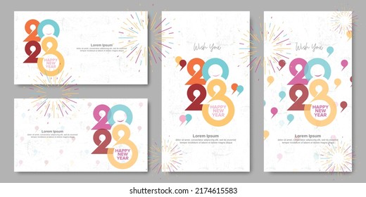 Set of 2023 new year greeting card. 2023 new year design with full color. Typeface number logo design for celebrate 2023 new year. Talk concept design