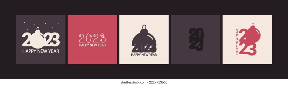 Set of 2023 New Year greeting cards. Minimalistic design. Vector.