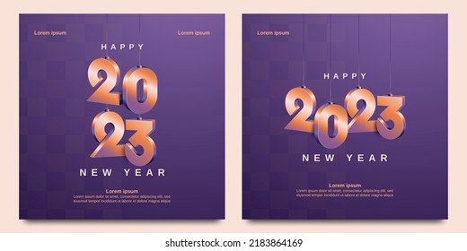 Set of 2023 new year with hanging number. 2023 new year greeting post template