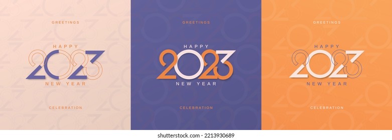 Set of 2023 new year square template for media post. 2023 new year celebration design with modern and trendy