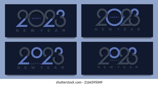 Set von 2023 neue Jahr typografisches Logo Design. Kollektion des glücklichen neuen Jahressymbols 2023