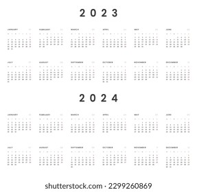 Set of 2023-2024 Annual Calendar template with transparent background. Vector layout of a wall or desk simple calendar with week start Monday. Horizontal Calendar design. Holidays in red colors - Powered by Shutterstock - Get 15% off with code: PIKWIZARD15
