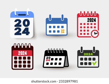 Set of 2024 Calendar icon symbol. Calendar Line Icons. For mobile and web. Contains such icons as calendar, appointment, payment, holiday, clock. Collection 2024 calendars of vector illustration.